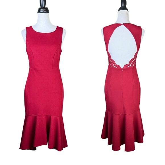 Aakaa NWT Cranberry Red Cut Out Back Flutter Skirt Sleeveless Midi Dress - Picture 1 of 11